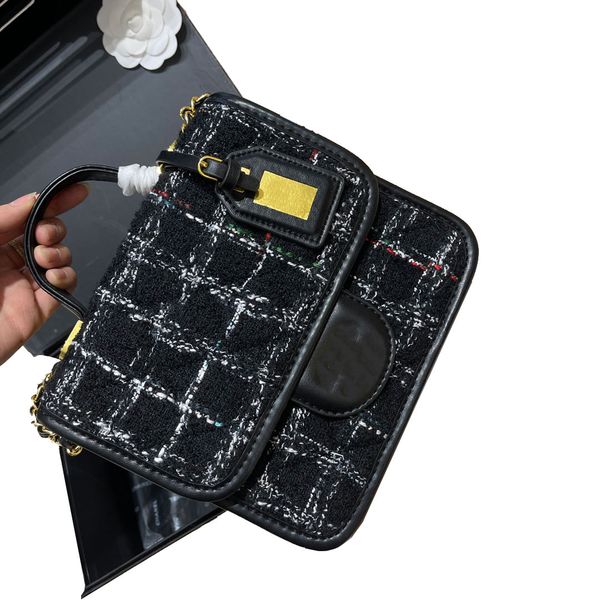 

luxury women square nameplate designer crossbody bag quilted matelasse tweed classic flap portable shoulder bag fashionable suitcases multi
