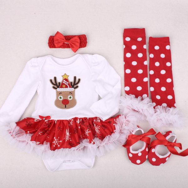 

baby girl romper newborn clothing sets lace rompers suit christmas costumes for babies and toddlers 4pcs xmas outfit 0-2t, White