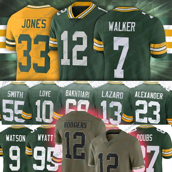 

12 aaron rodgers green bayes packer football jerseys aaron jones de'vondre campbell jaire alexander christian watson quay walker allen, Black;red