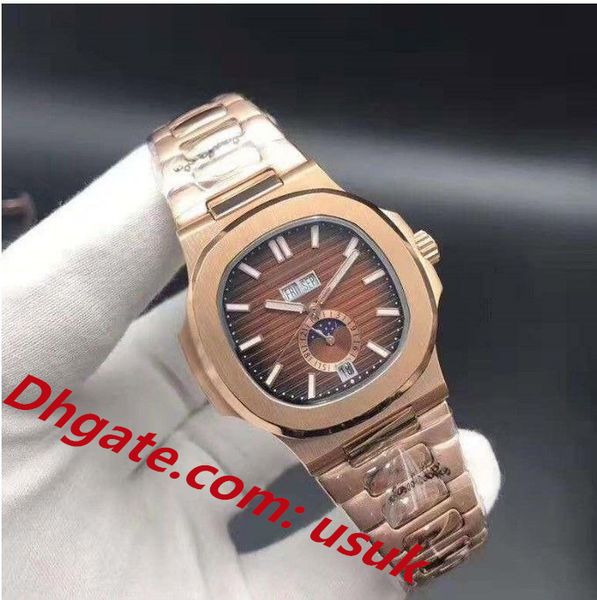 

3a quality men watch nautilus wristwatch high-end men's mechanical watches sports series sun moon and stars function 40mm size, Slivery;brown