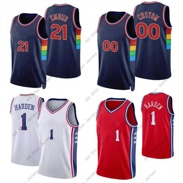 

basketball jerseys 1 james harden 75th anniversary jersey basketball jerseys joe 21 embiid 2021 esition tobias 12 harris matisse 22 thybulle, Black;red