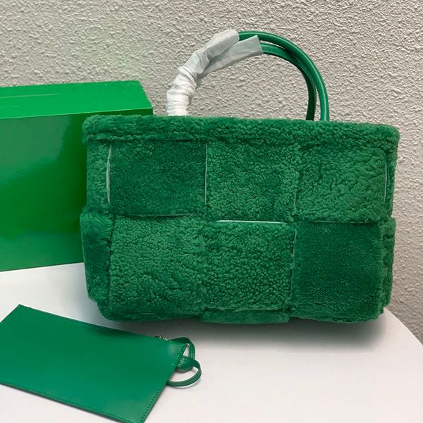 

crochet tote bag lambwool composite handbags designer women weave shoopping bags knot zipper wallet coin purse key pouch genuine leather lar