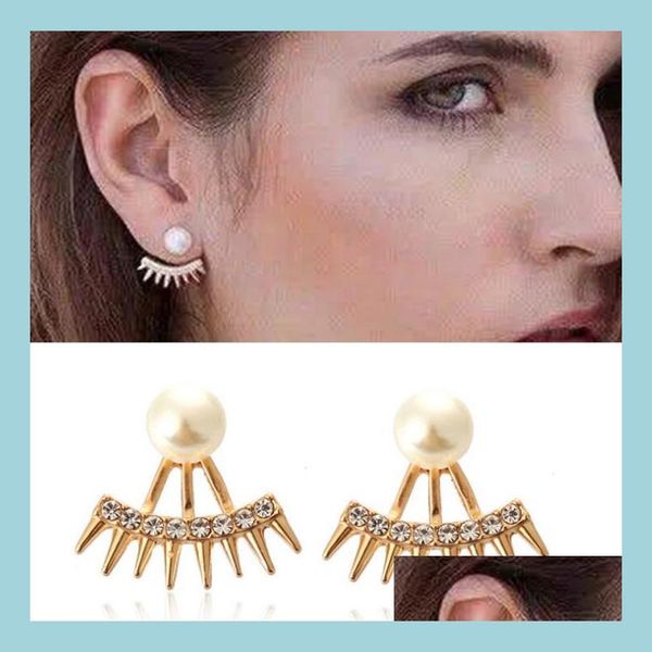 

stud new punk pearl stud front and back two sided pointed diamond studs earrings for women models fashion jewelry manufacturers drop dhtbo, Golden;silver