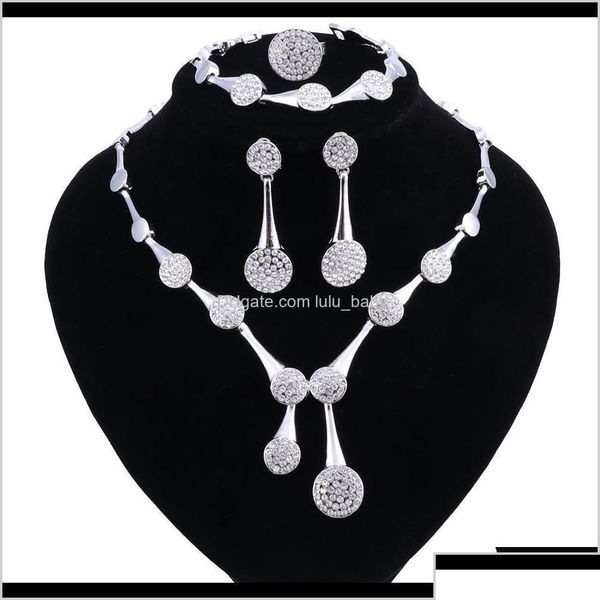 

bracelet earrings necklace bracelet drop delivery 2021 african beads jewellery crystal wedding necklace earrings ring set womens ot21f, Black