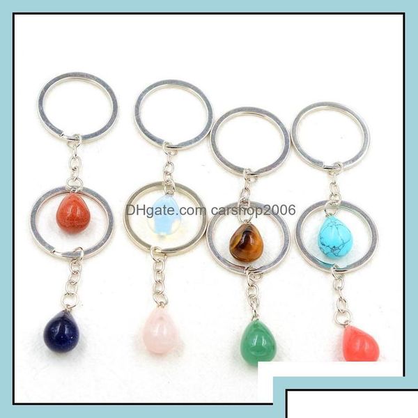 

key rings key rings fashion waterdrop natural stone pendant keychain quartz pink crystal chains accessories drop delivery 2021 jewel otj0c, Slivery;golden