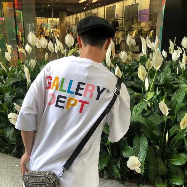 

designer gallerydept mens t-shirts color vtg high street fashion brand rainbow colorful letters vintage short sleeve tshirt men, White;black