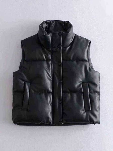 

womens puffy vest bodywarmer black pu leather vest woman jacket autumn winter outfit buffer vest female sleeveless jacket j220727