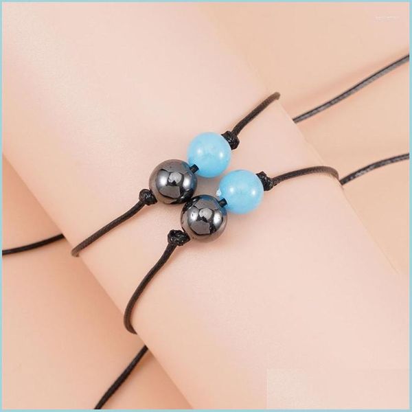

charm bracelets charm bracelets 2pcs/set magnet round beads stretch bracelet women men jewelry for meditation black gallstone bead l dh3ej, Golden;silver