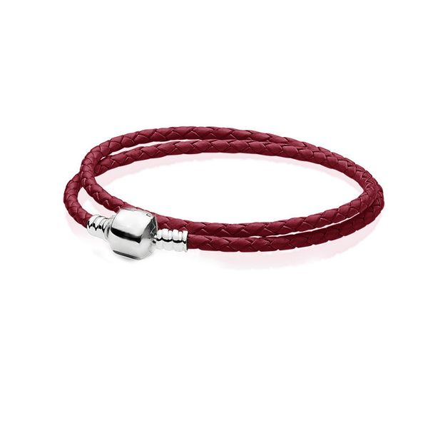 

red leather charm bracelet 925 sterling silver diy fit pandora dream catcher designer jewelry, Golden;silver