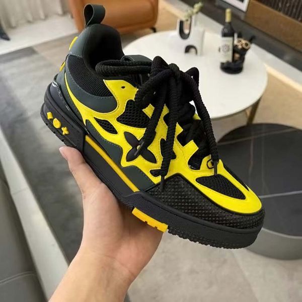 

1854 sneakers us12 designer mens luxury casual shoes embossed leather curb sneakers classic calfskin stripe stretch cotton low rubber platfo, Black