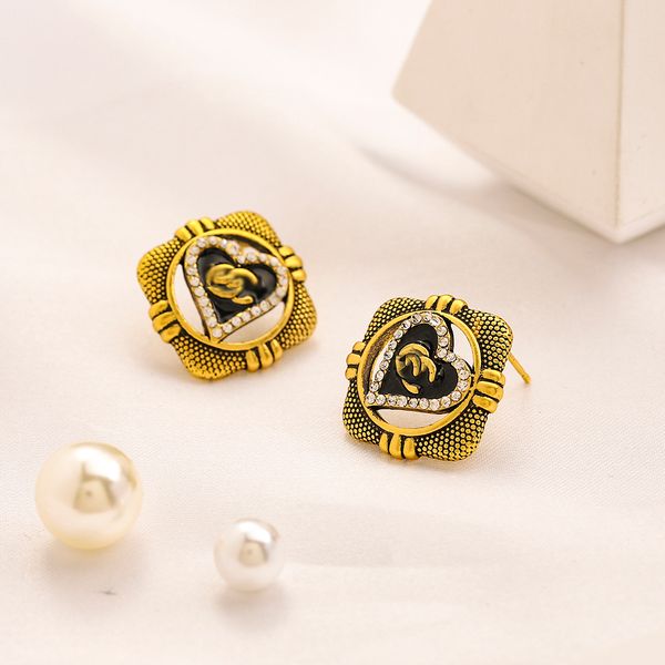 

18k gold plated 925 silvrer luxury brand designers letters stud heart geometric famous women crystal rhinestone stainless steel earring wedd, Golden;silver
