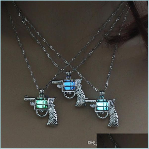 

pendant necklaces luminous beads gun necklaces glowing in dark hollow guns necklace sier pendant lockets chains fashion jewelry for dhnus, Silver