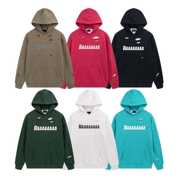 

men's hoodies sweatshirts designer hoodie sweatshirt mens women art tattered plush interior two-piece sweater hoodies clothing print pu, Black