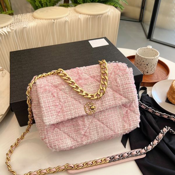 

pink evening bag designer tweed bag women crossbody bag chain tote bags luxury shoulder purse classic cc 19 flap handbag metal houndstooth q