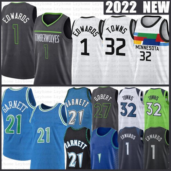

1 anthony edwards kevin garnett basketball jerseys rudy gobert minnesotas timberwolve karl-anthony towns dangelo russell 2022 2023 city blac, Black;red
