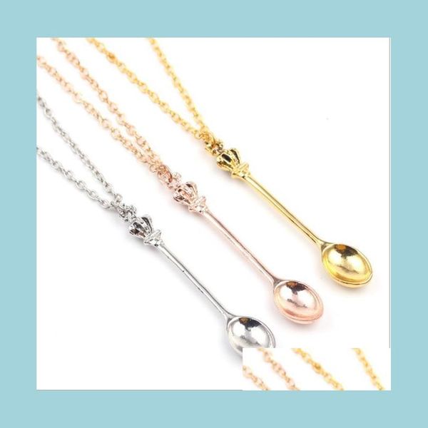 

pendant necklaces pendant necklaces pendants jewelry drop delivery 2021 charm tiny with crown necklace creative mini long link spoon otvii, Silver
