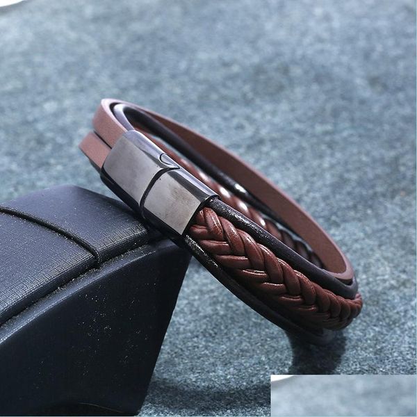 

charm bracelets stainless steel clasp bracelets mens leather braided bracelet mtilayer fashion jewelry will and sandy gift drop deliv dhtta, Golden;silver