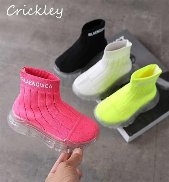 

kids sneakers knitting ankle sports shoes for boy girls casual shoes transparent sole comfortable children shoes 21108546957, Black