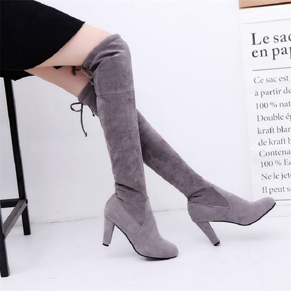 

boots faux suede slim over the knee high women fashion thigh shoes woman long plus size 221110, Black