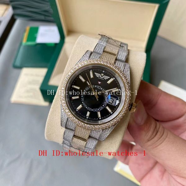 

5 star super 17 style full diamond watch sky-dweller black dail two-tone gold steel 42mm watch 326933 automatic 18k sapphire watches mens me, Slivery;brown