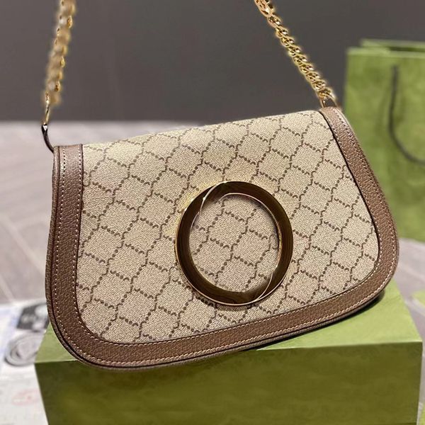 

designer women blondie saddle chain shoulder bag italy luxury brand round g metal logo cowhide leather crossbody bags lady canvas printed do