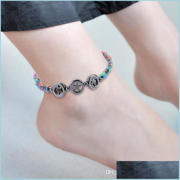 

anklets new circle five star pendant magnetic black stone bead anklet ab color health care anklets for women will and sandy drop shi dhlbw, Red;blue