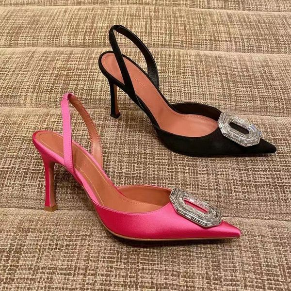 

muaddi sandals rhinestone amina decoration dress shoes luxury designer high heels fashion back strap leather women's cusp banquet weddi, Black