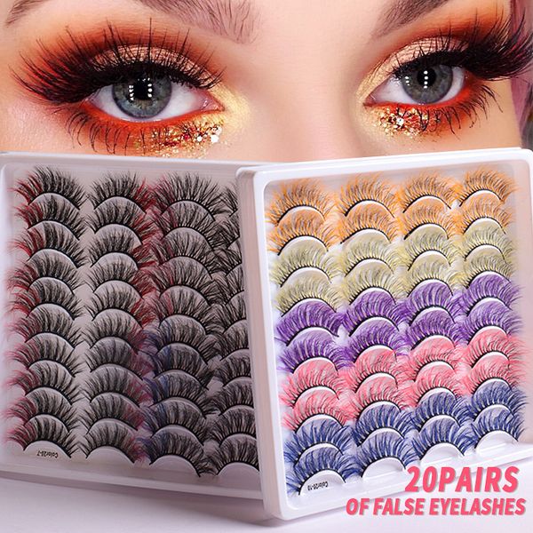 

wholesale european usa faux mink false eyelashes 20 pairs large eyes thick fluffy colorful eye lash natural look