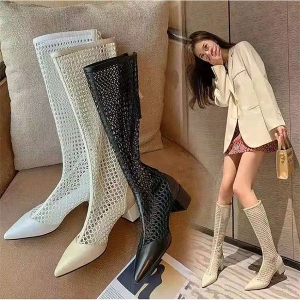 

boots women sandals summer gladiator zipper mesh breathable med heels fashion designer shoe zapatos de mujer 221110, Black