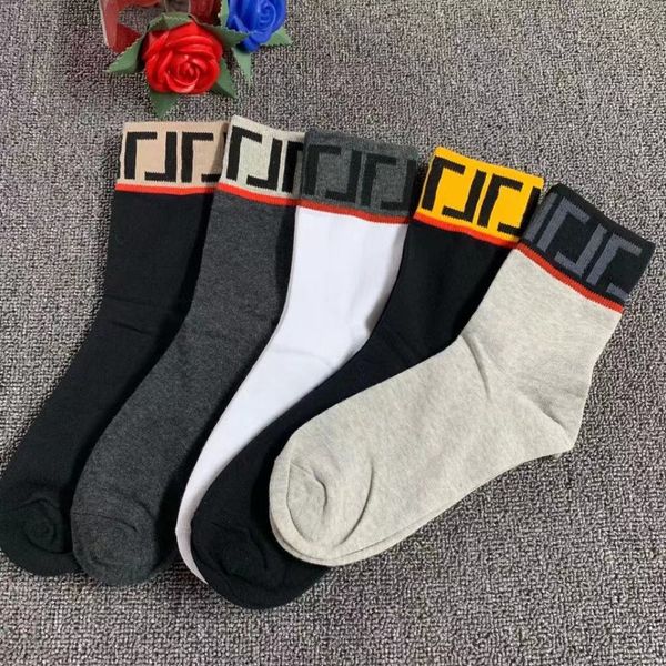 

designer mens and womens socks fashion letter stockings mid-tube sport socks solid color five pairs of for summer winter, Black
