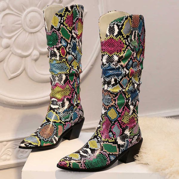 

boots 2021 winter fashion women zippers serpentine snake print mid-calf knee high boots pointed toe long boot stripper plus size shoesg22111, Black