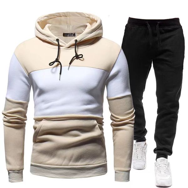 

cross-border europe and the united states new autumn/winter plus size men's hoodie suit running color matching sport casual tracksuits, Gray