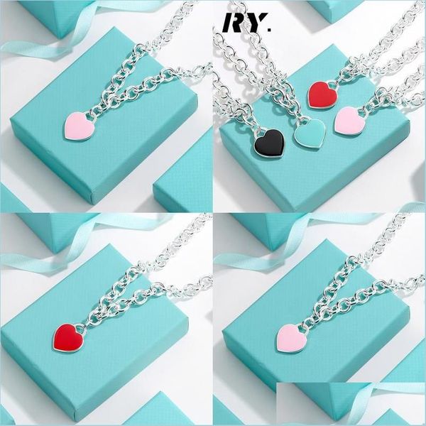

pendant necklaces pendant necklaces enamel sweater chain design brand heart necklace red blue black for women jewelry gift drop deli dhag7, Silver