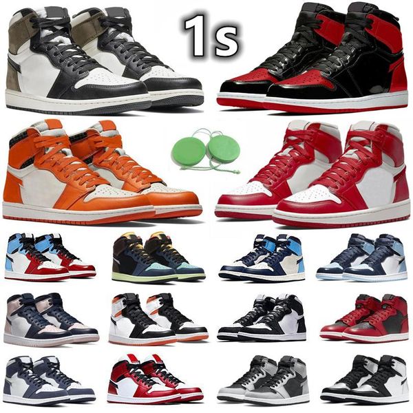 

1 1s mens basketball shoes sneaker bred patent dark mocha newstalgia yellow royal silver toe university blue starfish pine green men women j, Black