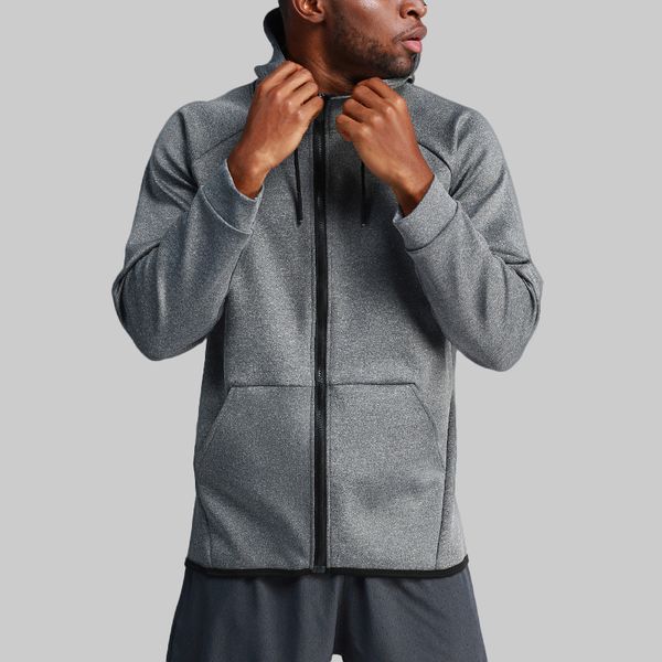 

lulus men new yoga zipper hooded jacket casual long sleeve outdoor jogger outfit fitness sports double-sided brushed fabric material outwear, Black