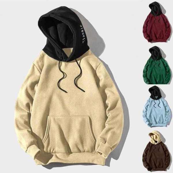 

men's hoodies sweatshirts men patchwork mens' casual autum winter long sleeve pocket hoodie sweatshirt outwear pullover, Black
