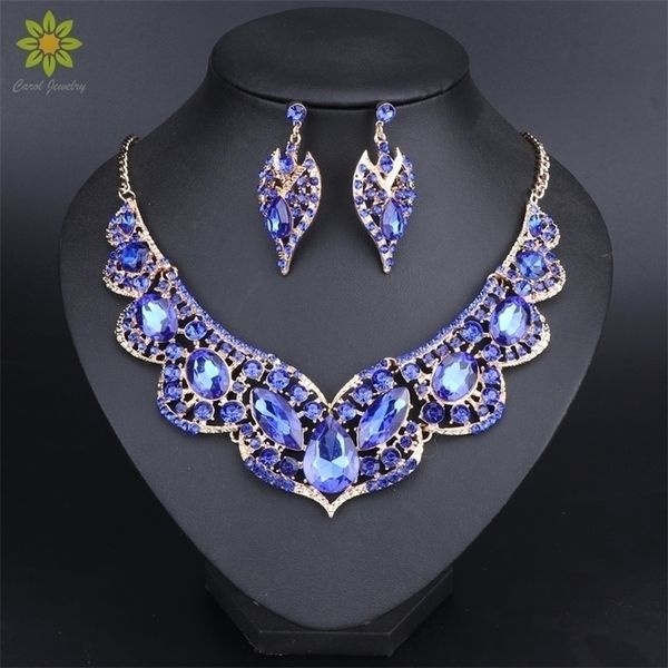 

wedding jewelry sets dubai crystal statement bridal necklace earrings 221109, Slivery;golden