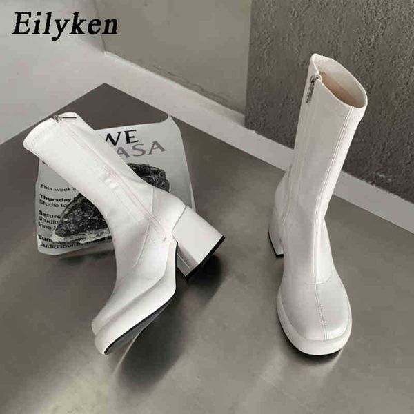 

boots eilyken punk style autumn winter women ankle boots thick soled chunky heels round toe mid calf boots zipper chelsea booties 220913, Black