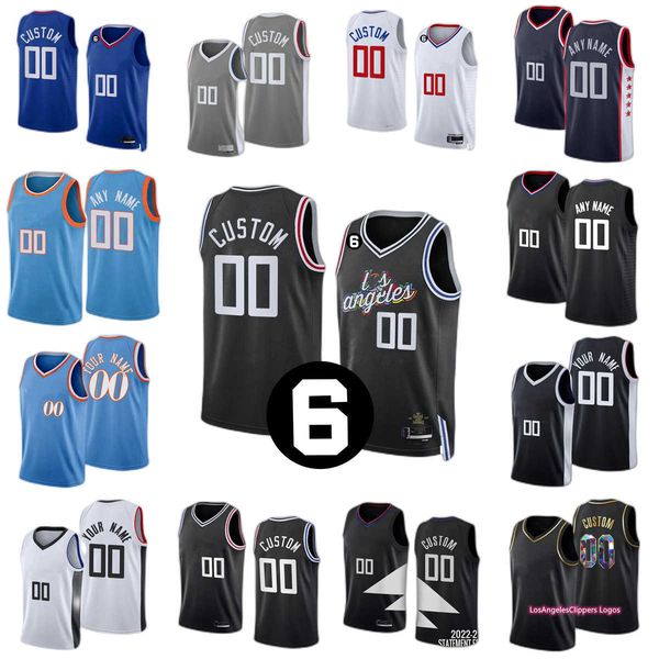 

6 patch custom printed 2022-23 new basketball jerseys george leonard powell morris kennard covington jackson zubac batum mann preston brando, Black;red