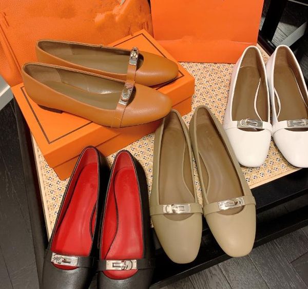 

Designer Ballet leather Shoes Women new female metal buckle hollow Ladies soft sole Mary Jane holiday flat shoes, White