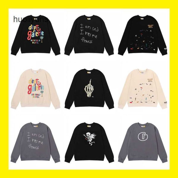 

sweaters galleryes mens streetwear dept hoodies american fashion brand gilded letter angel skeleton hand bone printed terry round neck sweat, Black
