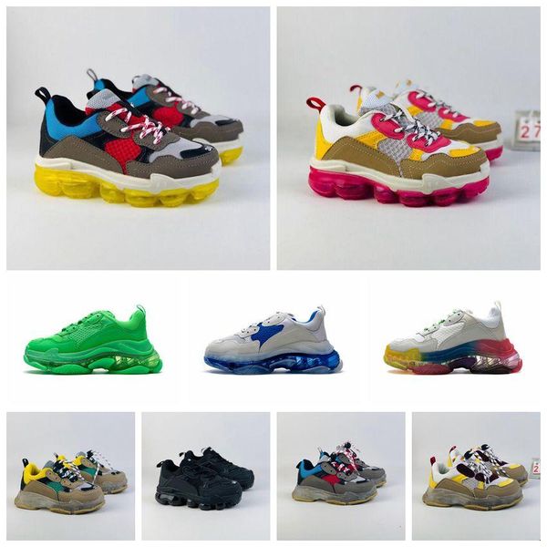 

designer triple s kids shoes sneakers baby clear bubble bottom black white grey red pink blue tan oreo platform shoe girls boys old gran rgj, Black;red