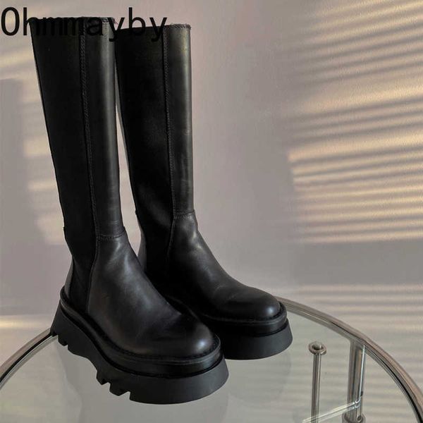 

boots 2022 goth botas femininas women long boots ladies zipper knight platform flats boots fashion chunky knee-high bootsg221111, Black