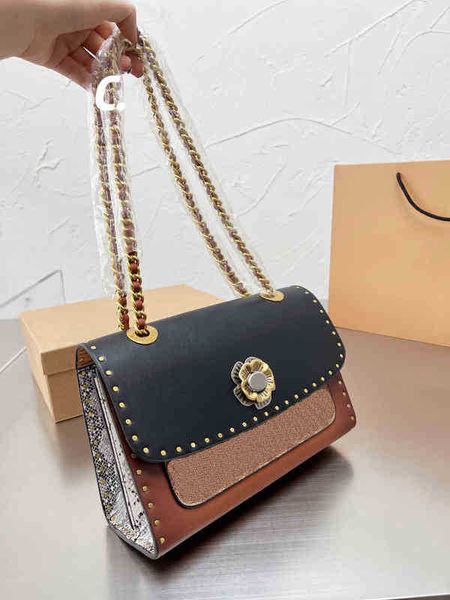 

shopping bags flower lock snakeskin panel shoulder bags women luxury brand handbag chain strap leather designer crossbody female purses 2203