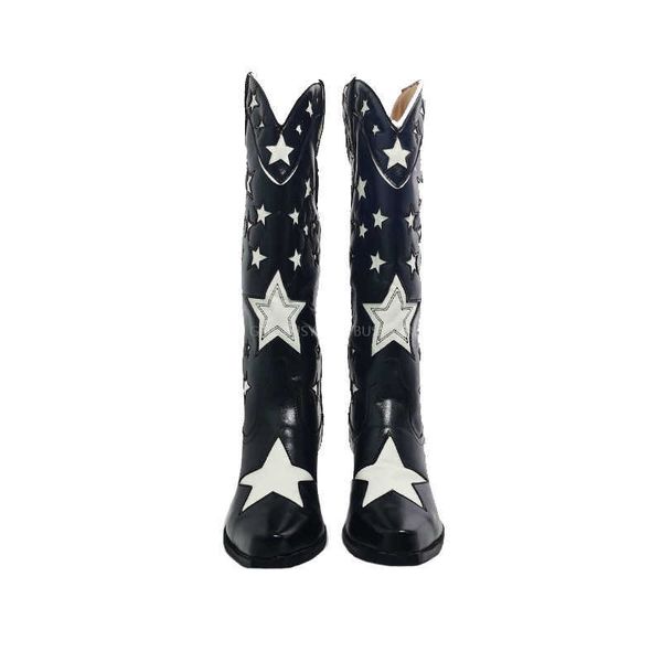 

boots size 43 pointed toe black star women's british style western cowboy boots 2022 colorblock straight bootsg221111