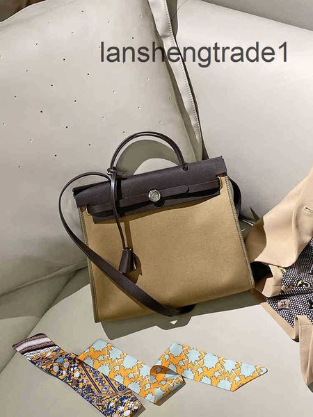 

2023 handbags designer herme fashion kelys bag women's leather splicing canvas large capacity commuter briefcase r9bv