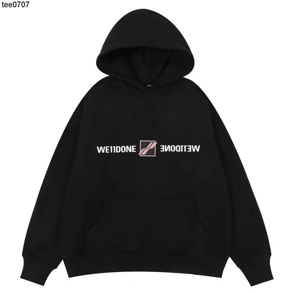 

designer we11done autumn and winter essential hoodie silicone letter badge flip mirror pullover hooded loose sweater, Black