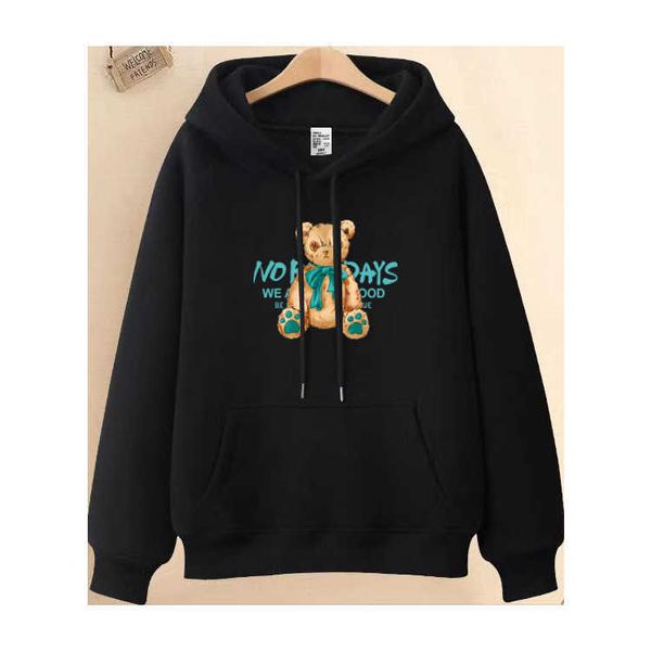 

the sweater must be printed for men's autumn and winter coat lazy style long sleeve plush thickened all cotton hooded, Black