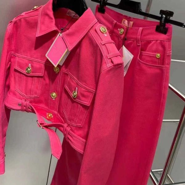 

pink womens suit balm designer jacket pants two-piece embroidered denim jackets jeans tracksuit fashion women short 0025, Gray