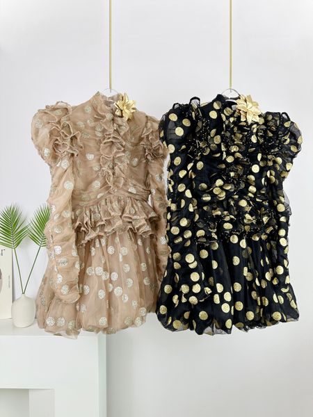 

casual dresses australian designer designed 2023 spring/summer gold pink circle gauze midskirt, Black;gray